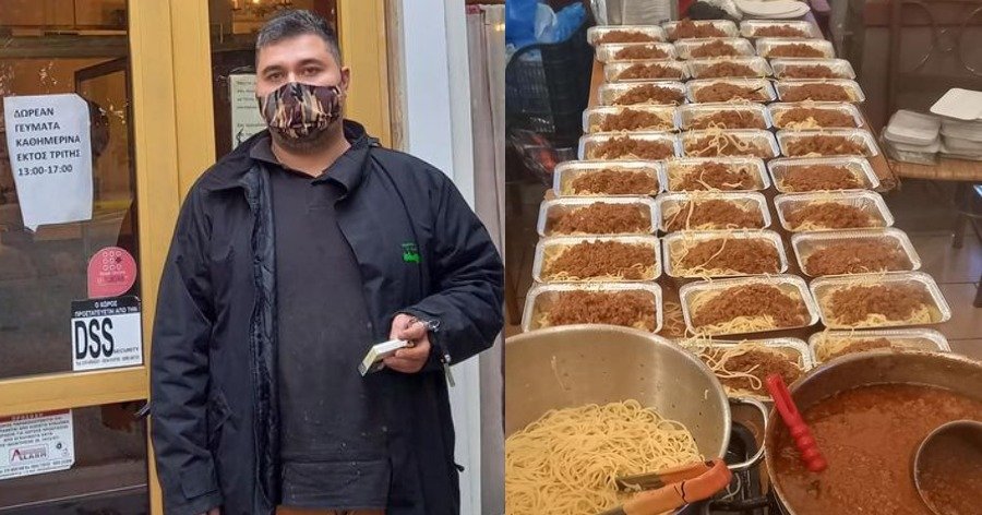 36χρονος ιδιοκτήτης ταβέρνας στην Αθήνα μαγειρεύει δωρεάν 630 μερίδες φαγητού κάθε μέρα για όσους έχουν ανάγκη - πηγή: enimerotiko.gr