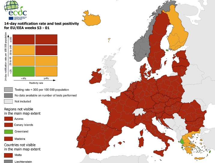 Στο «κόκκινο» η Ευρώπη – Στην Ελλάδα οι μόνες «πράσινες» περιοχές